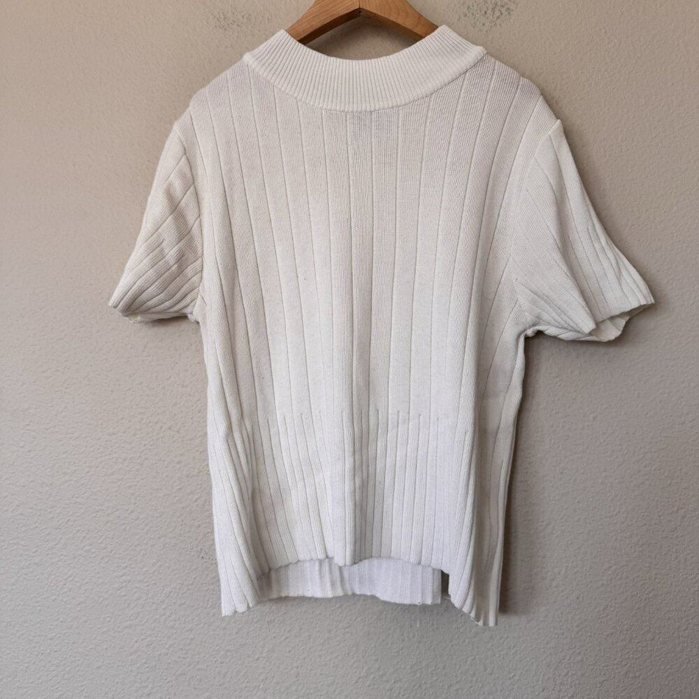 Primark Mock Neck Short Sleeve Sweater Off White Cream Size Large